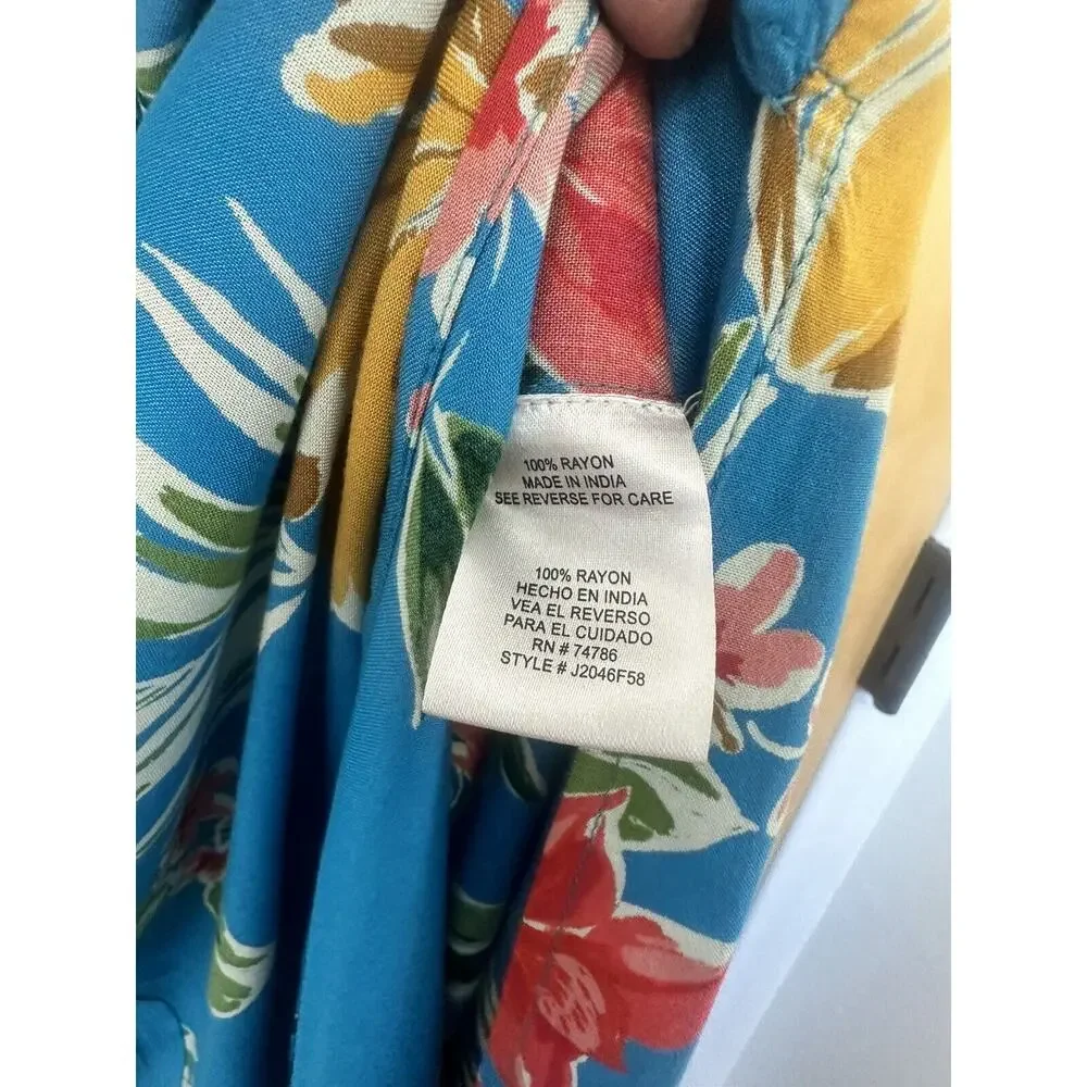 Patrons of Peace Blue Floral Front Slit Skirt Maxi Pleated Elastic Size Small